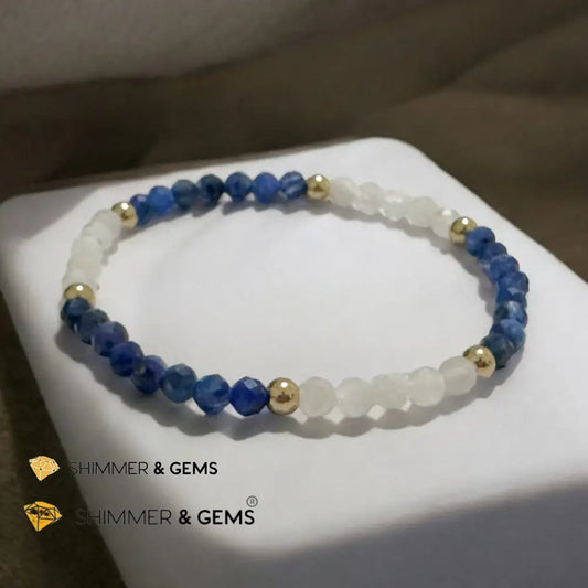 Safe Travels 4mm Bracelet with Stainless Steel Beads (Moonstone & Kyanite) 5.5” Bracelets