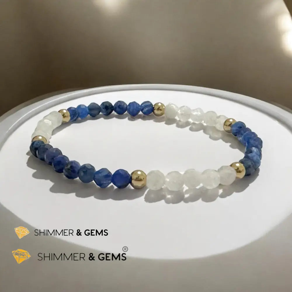 Safe Travels 4mm Bracelet with Stainless Steel Beads (Moonstone & Kyanite) Bracelets