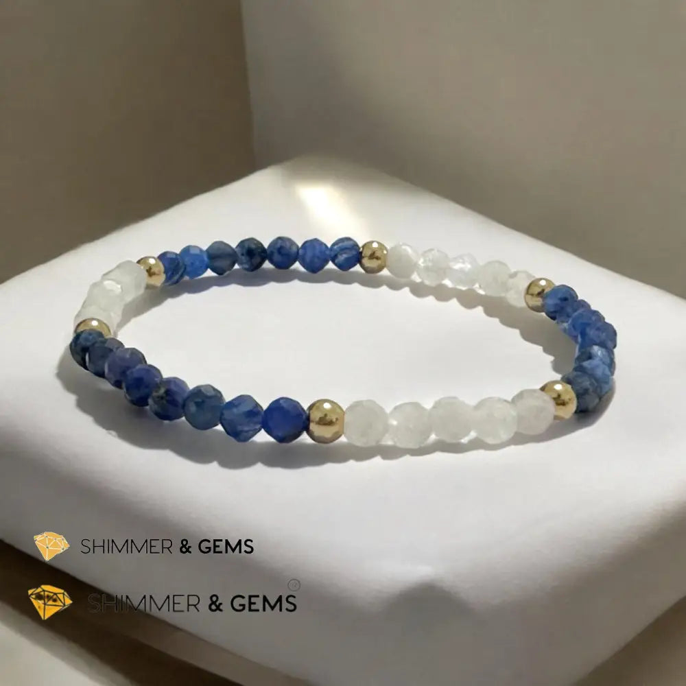 Safe Travels 4mm Bracelet with Stainless Steel Beads (Moonstone & Kyanite) Bracelets