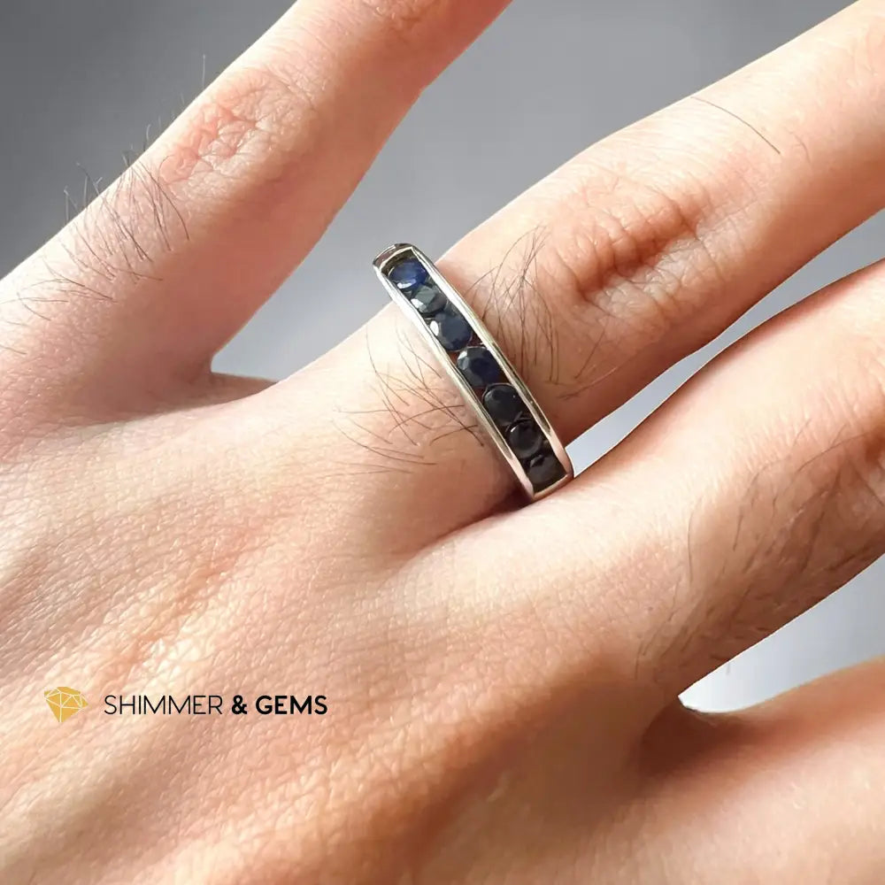 Sapphire 7 Stone 14k AAA Adjustable Band Blue Sapphire Ring