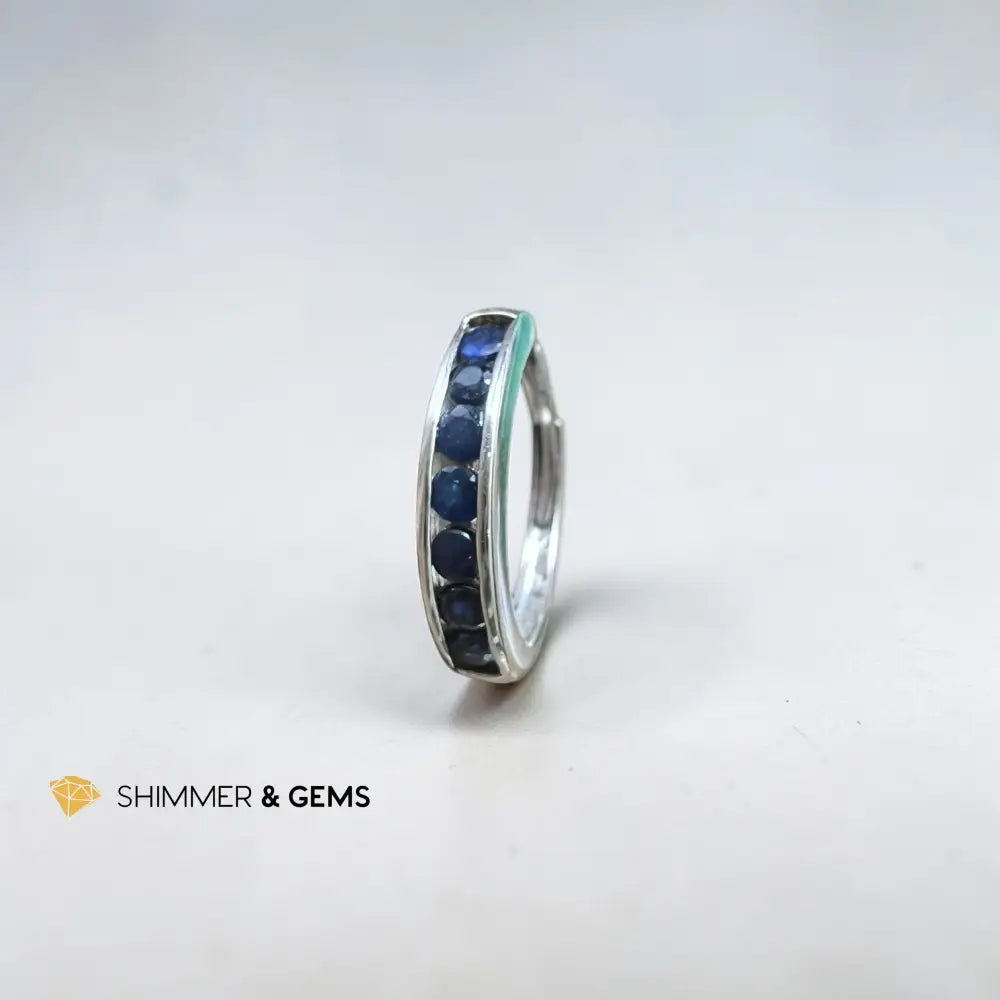 Sapphire 7 Stone 14k AAA Adjustable Band Blue Sapphire Ring