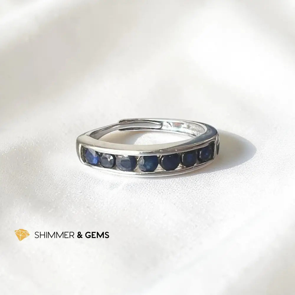 Sapphire 7 Stone 14k AAA Adjustable Band Blue Sapphire Ring