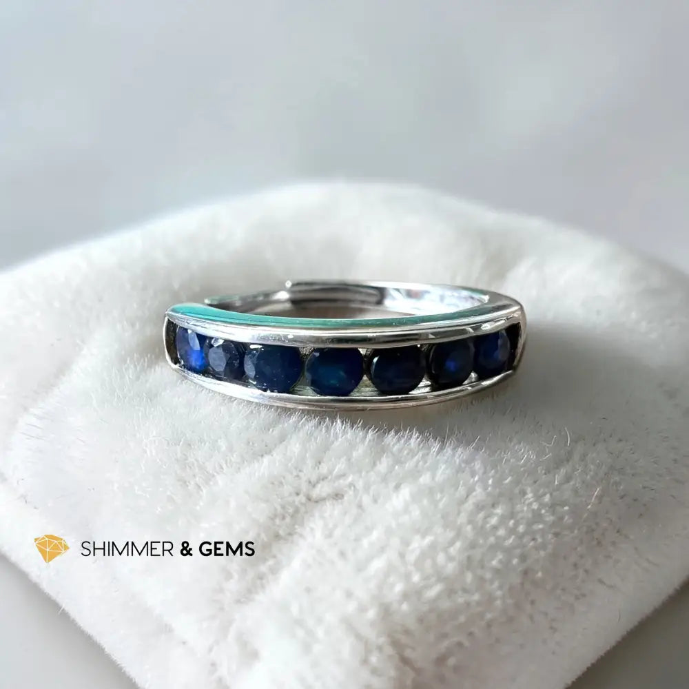 Sapphire 7 Stone 14k AAA Adjustable Band Blue Sapphire Ring
