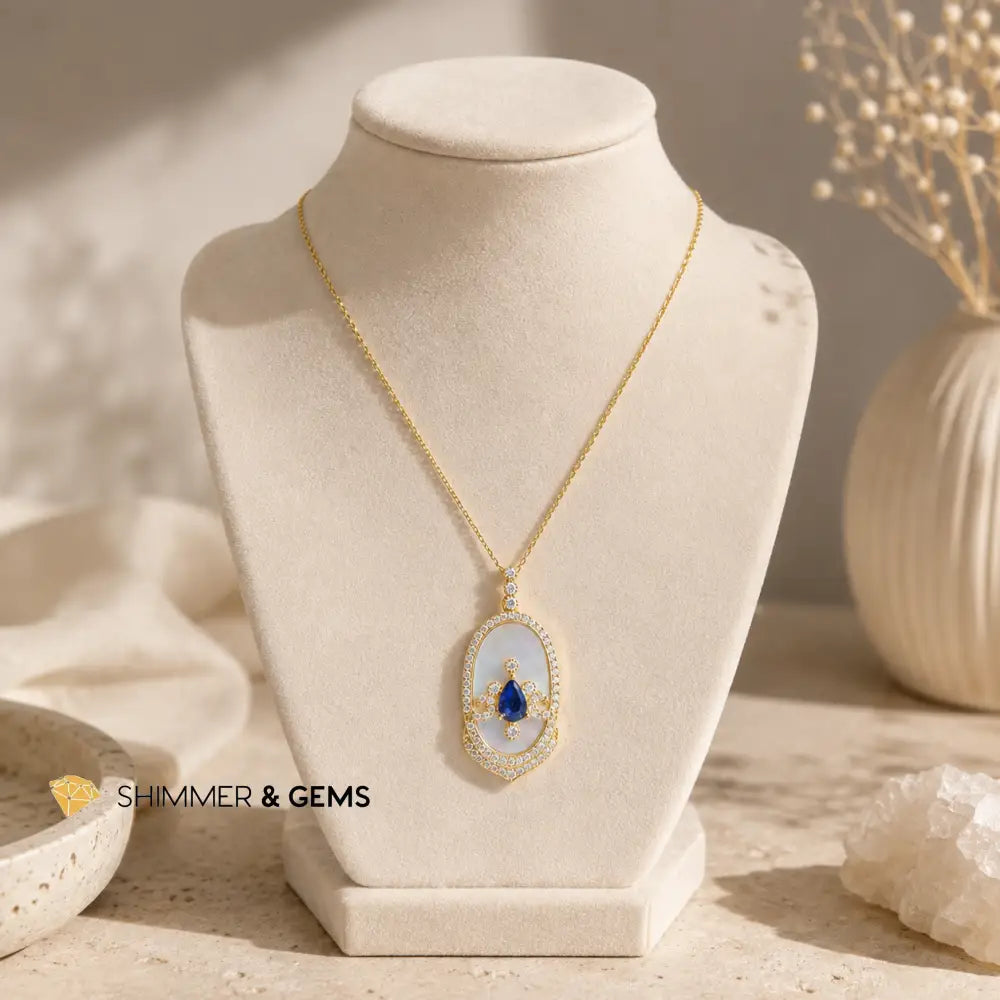 Sapphire with Mother of Pearl 21mm Necklace - 21mm Necklace