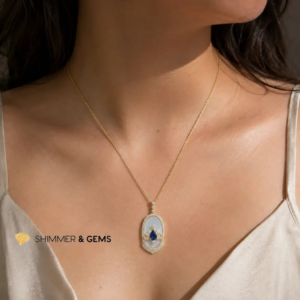 Sapphire with Mother of Pearl 21mm Necklace - 21mm Necklace