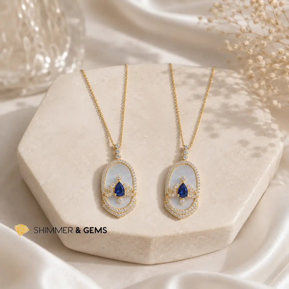 Sapphire with Mother of Pearl 21mm Necklace - 21mm Necklace