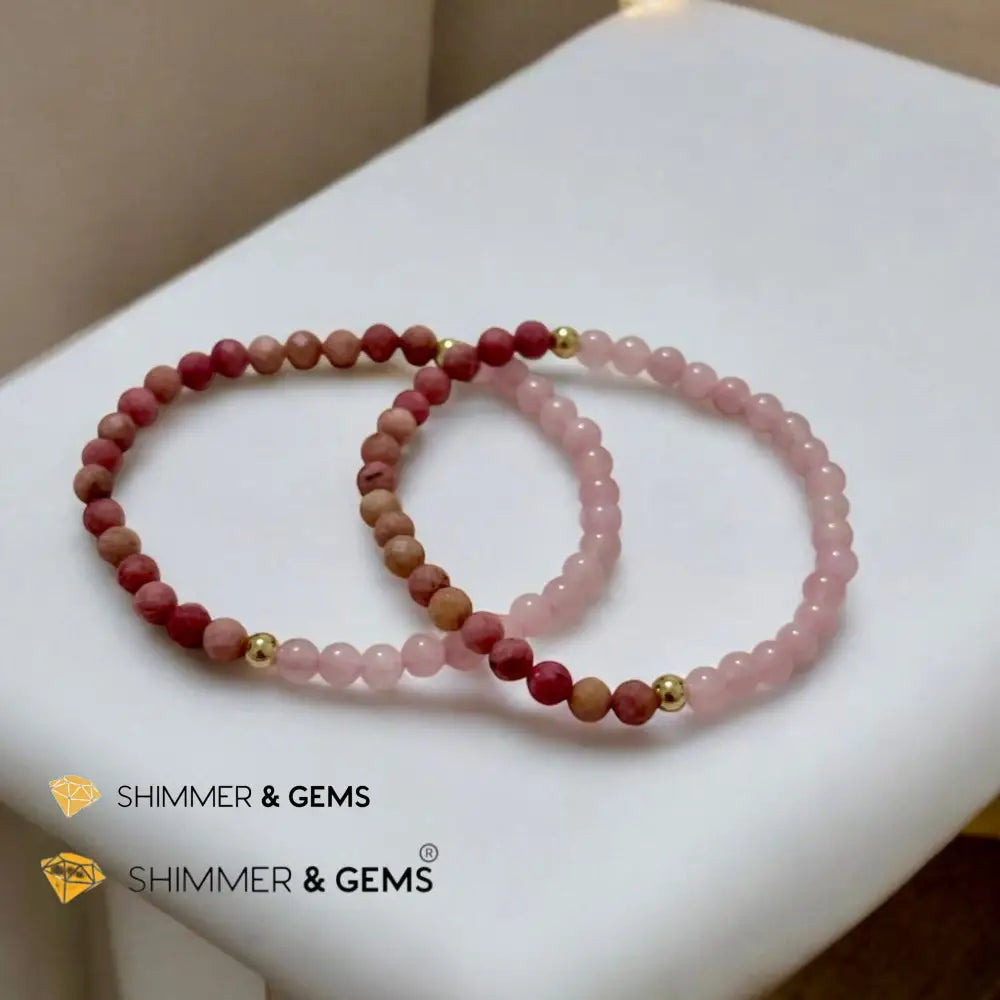 Secret Message Bracelet of HOPE (Rose Quartz & Rhodochrosite) 4mm with 14k gold filled & a secret message Bracelets