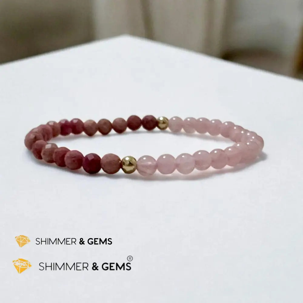 Secret Message Bracelet of HOPE (Rose Quartz & Rhodochrosite) 4mm with 14k gold filled & a secret message Bracelets