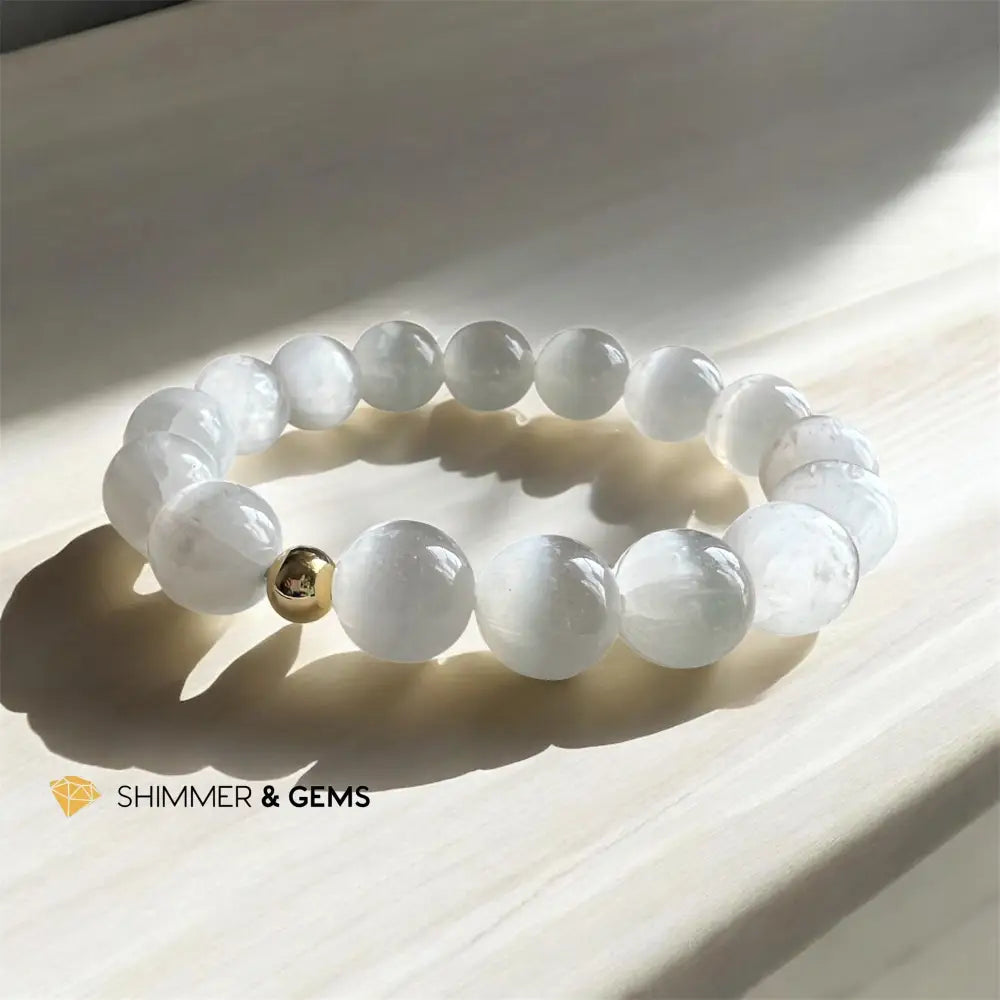 Selenite Bracelet 10mm with 14k gold filled bead Bracelets
