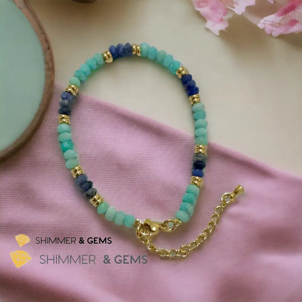 Self Expression Bracelet (Amazonite and Sodalite 4mm Rondelle) with stainless steel chain 5.5”-8” (adjustable) Bracelets