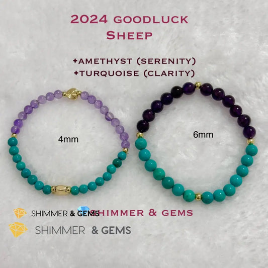 Sheep Animal Zodiac 2024 Goodluck Bracelet (Turquoise & Amethyst) Feng Shui Feng shui