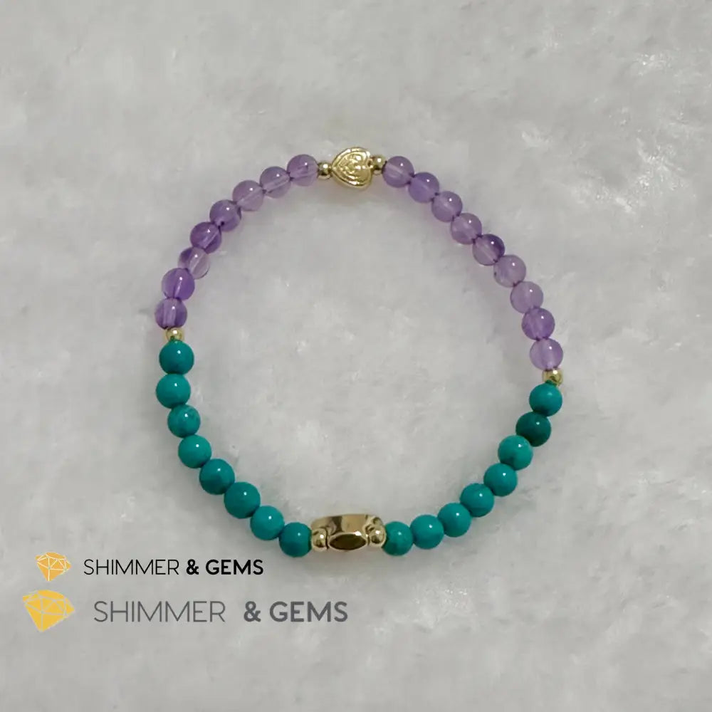 Sheep Animal Zodiac 2024 Goodluck Bracelet (Turquoise & Amethyst) Feng Shui 5.5” (4mm) Feng shui