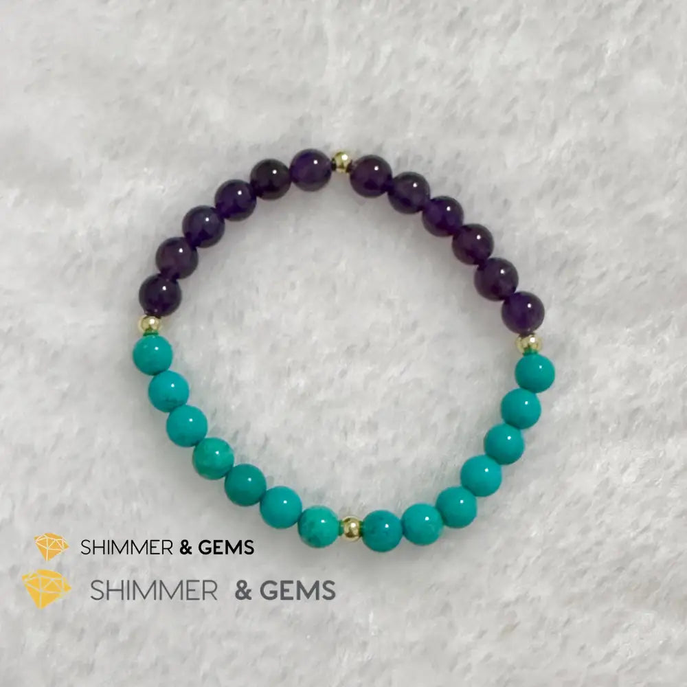 Sheep Animal Zodiac 2024 Goodluck Bracelet (Turquoise & Amethyst) Feng Shui 5.5” (6mm) Feng shui