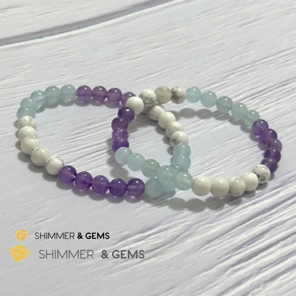 Sleep Well Remedy Bracelet (Howlite Aquamarine & Amethyst 6mm)