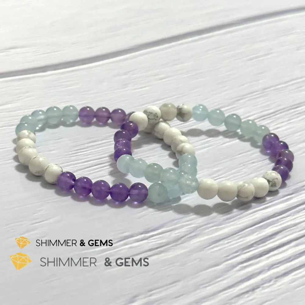 Sleep Well Remedy Bracelet (Howlite Aquamarine & Amethyst 6mm)
