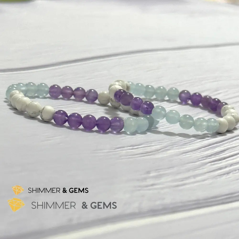 Sleep Well Remedy Bracelet (Howlite Aquamarine & Amethyst 6mm)