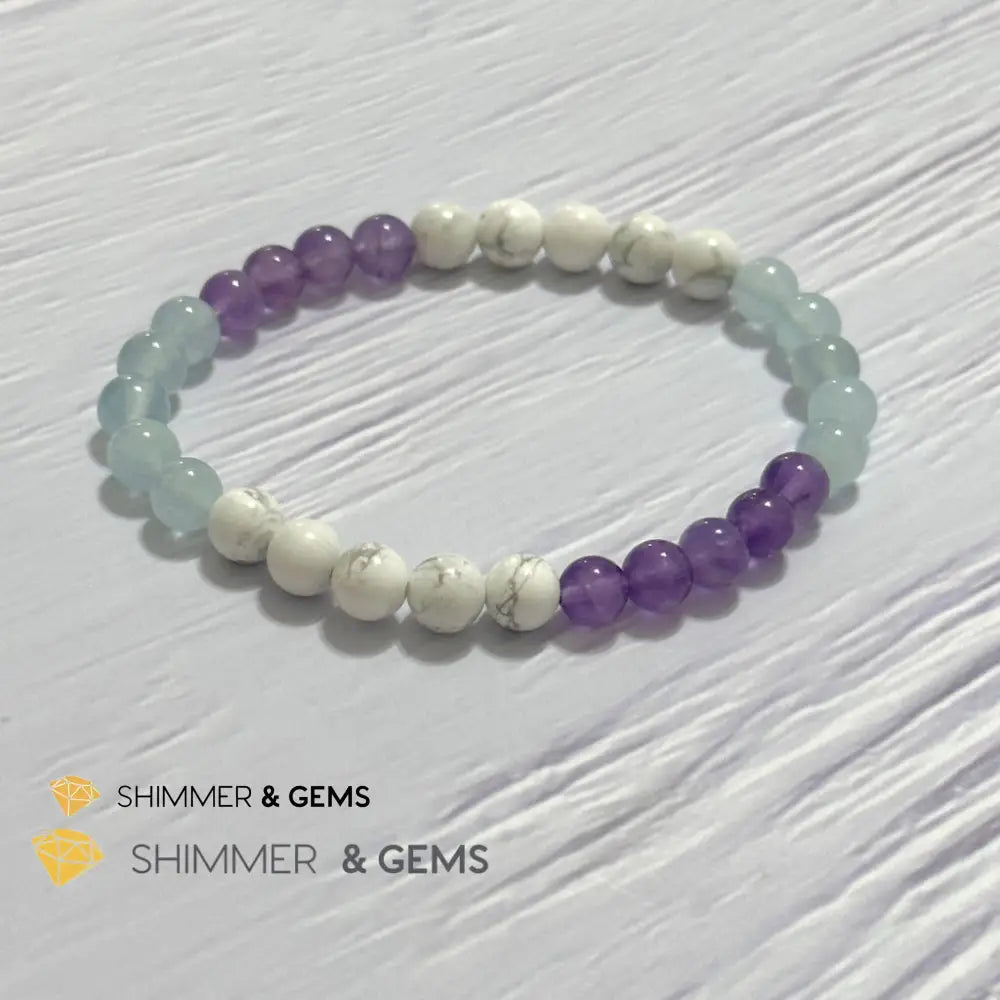 Sleep Well Remedy Bracelet (Howlite Aquamarine & Amethyst 6mm)