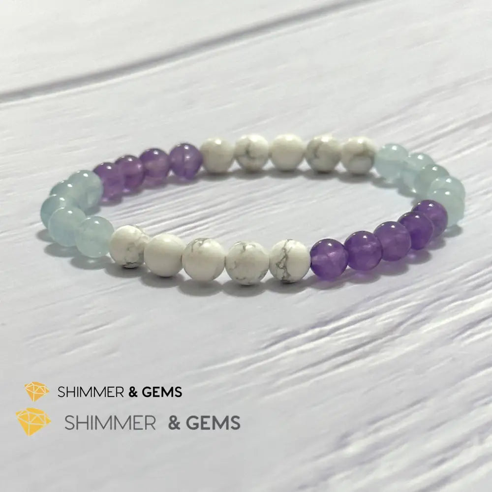 Sleep Well Remedy Bracelet (Howlite Aquamarine & Amethyst 6mm)