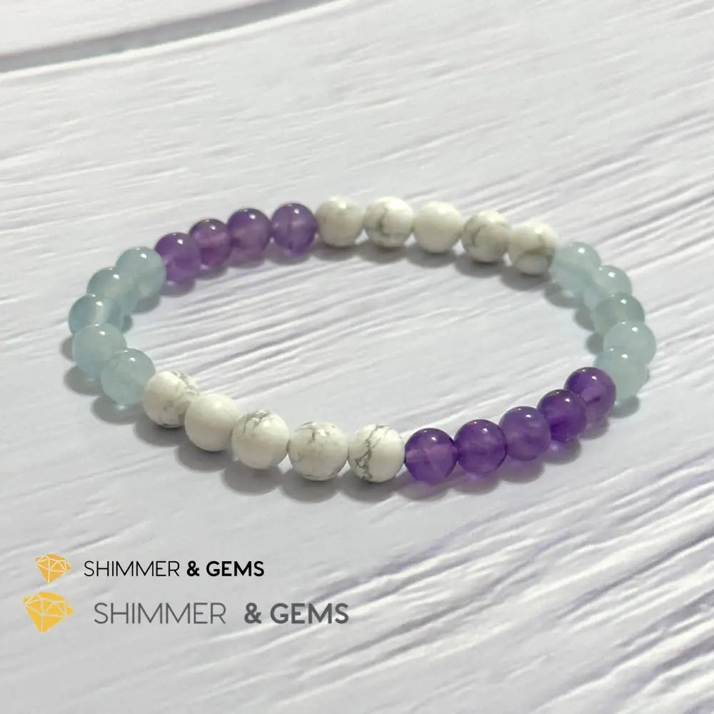 Sleep Well Remedy Bracelet (Howlite Aquamarine & Amethyst 6mm)
