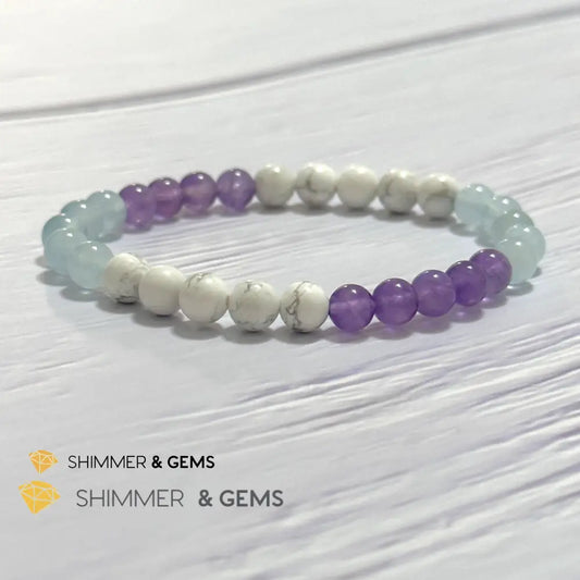 Sleep Well Remedy Bracelet (Howlite Aquamarine & Amethyst 6mm) 5.5”