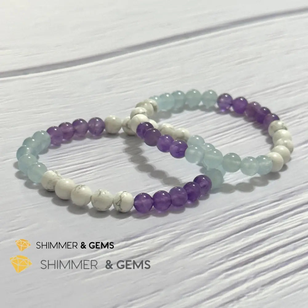 Sleep Well Remedy Bracelet (Howlite Aquamarine & Amethyst 6mm)