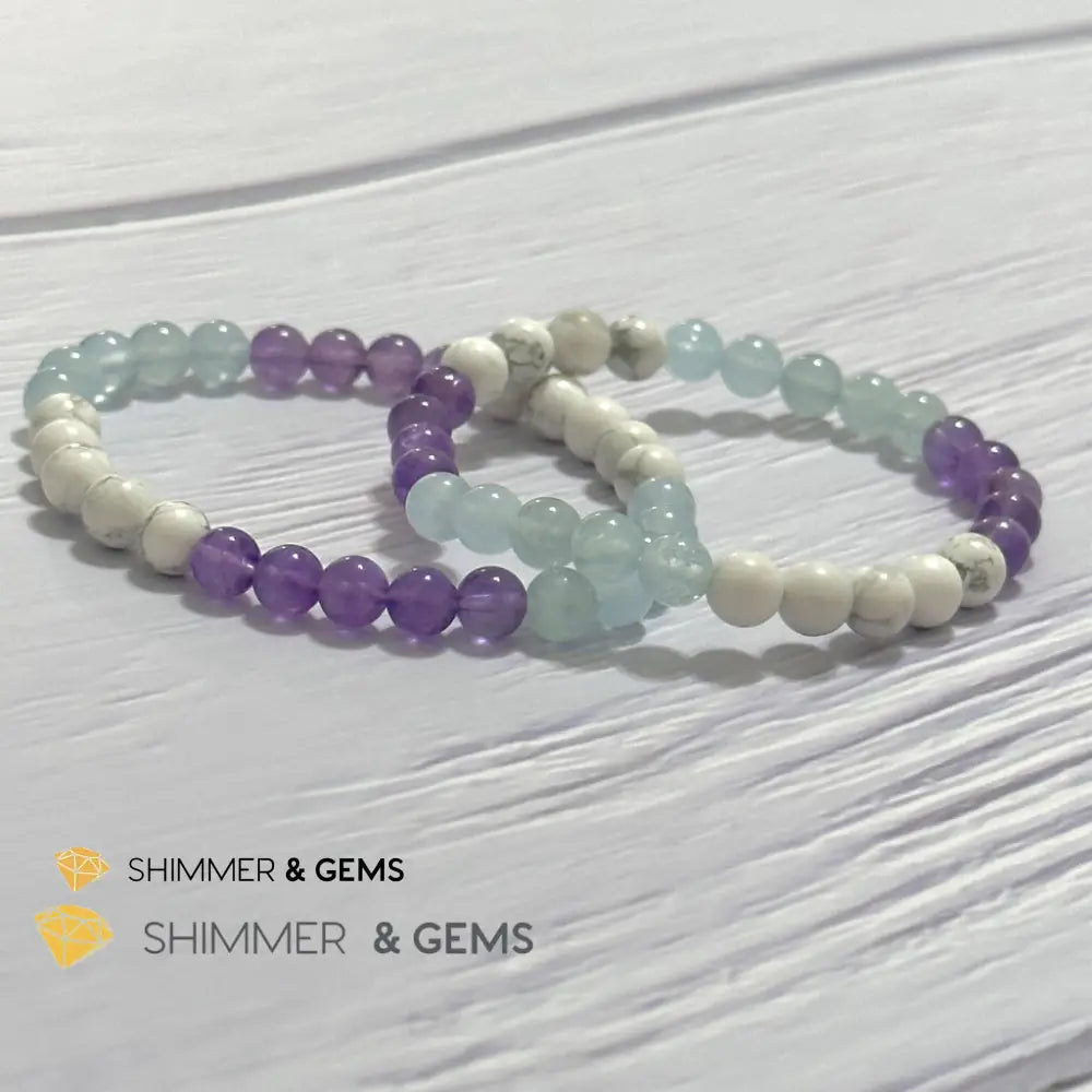 Sleep Well Remedy Bracelet (Howlite Aquamarine & Amethyst 6mm)