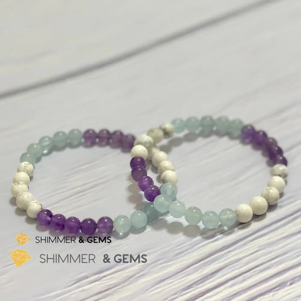 Sleep Well Remedy Bracelet (Howlite Aquamarine & Amethyst 6mm)