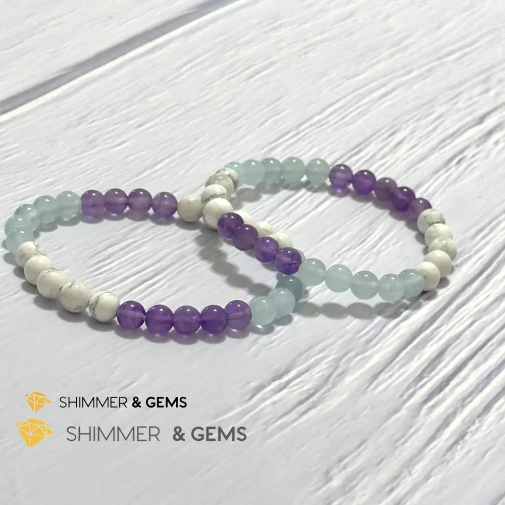 Sleep Well Remedy Bracelet (Howlite Aquamarine & Amethyst 6mm)