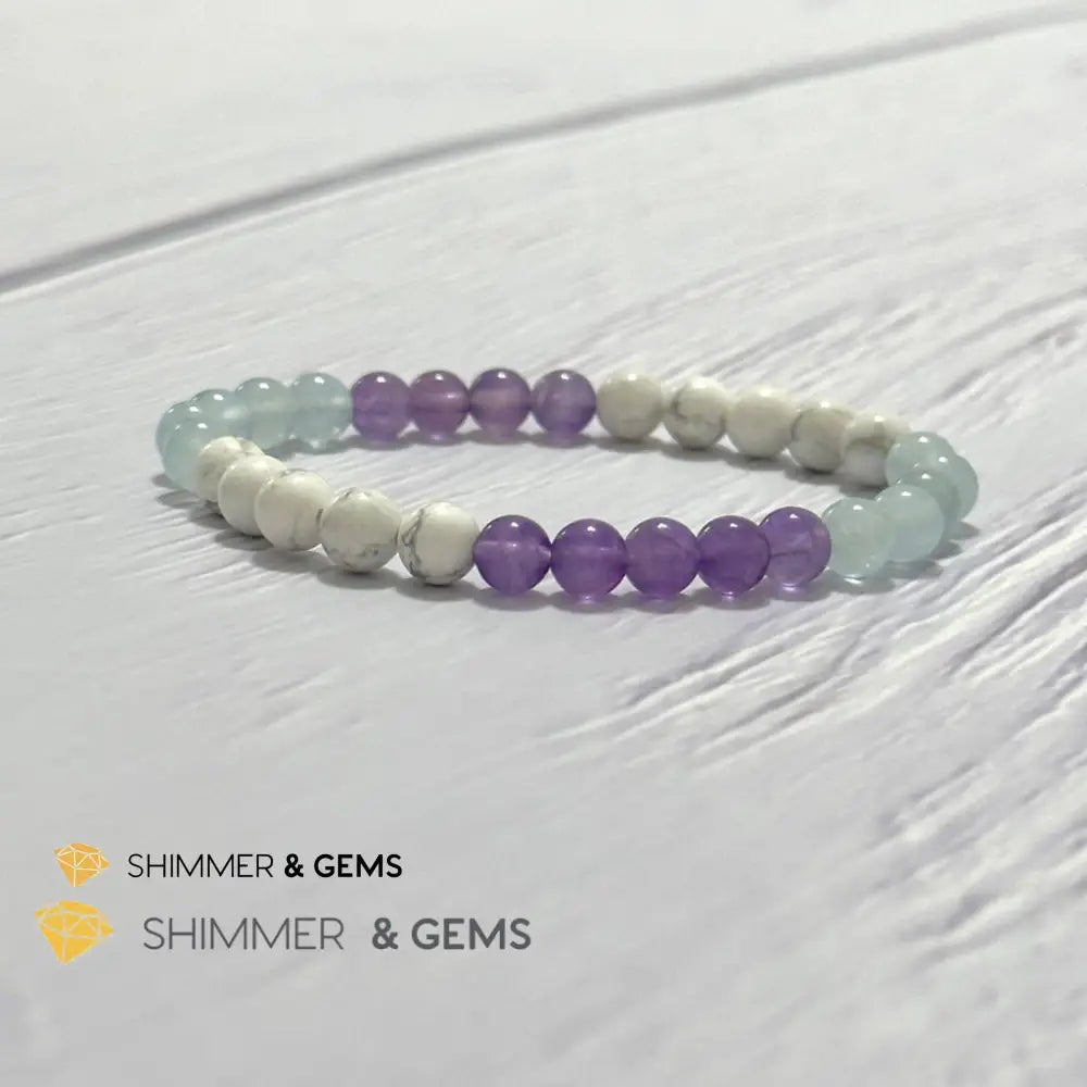 Sleep Well Remedy Bracelet (Howlite Aquamarine & Amethyst 6mm)