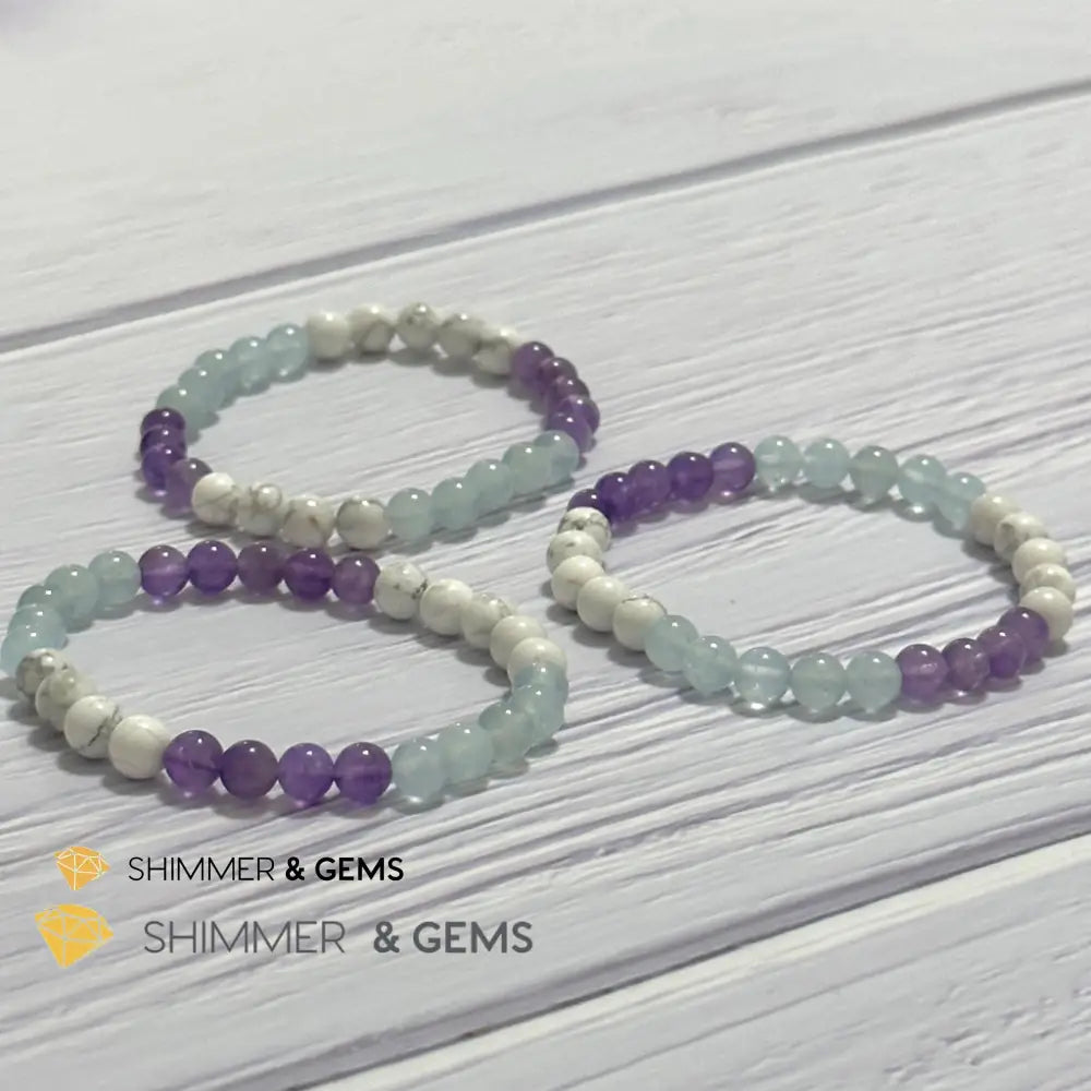 Sleep Well Remedy Bracelet (Howlite Aquamarine & Amethyst 6mm)