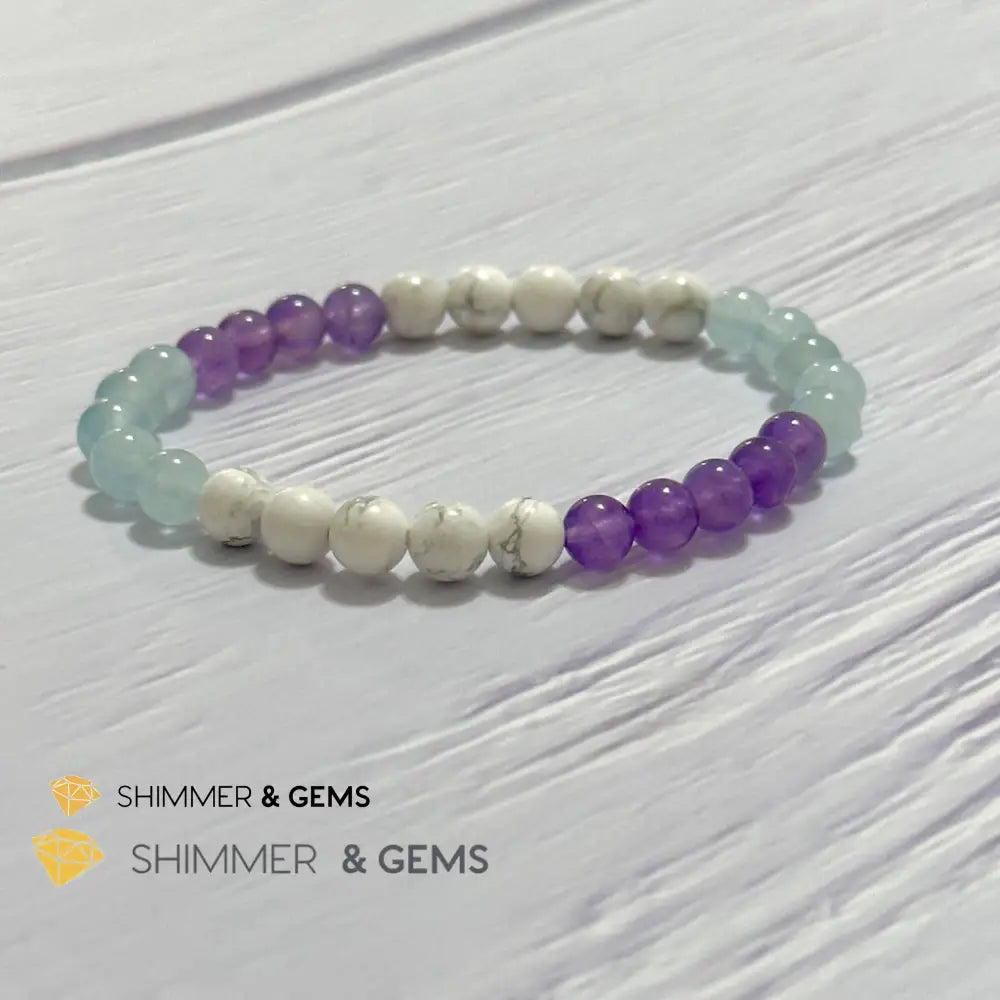 Sleep Well Remedy Bracelet (Howlite Aquamarine & Amethyst 6mm)