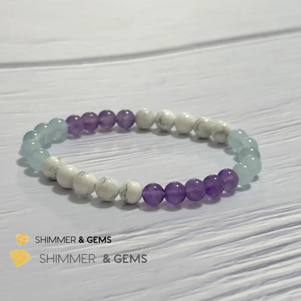 Sleep Well Remedy Bracelet (Howlite Aquamarine & Amethyst 6mm)
