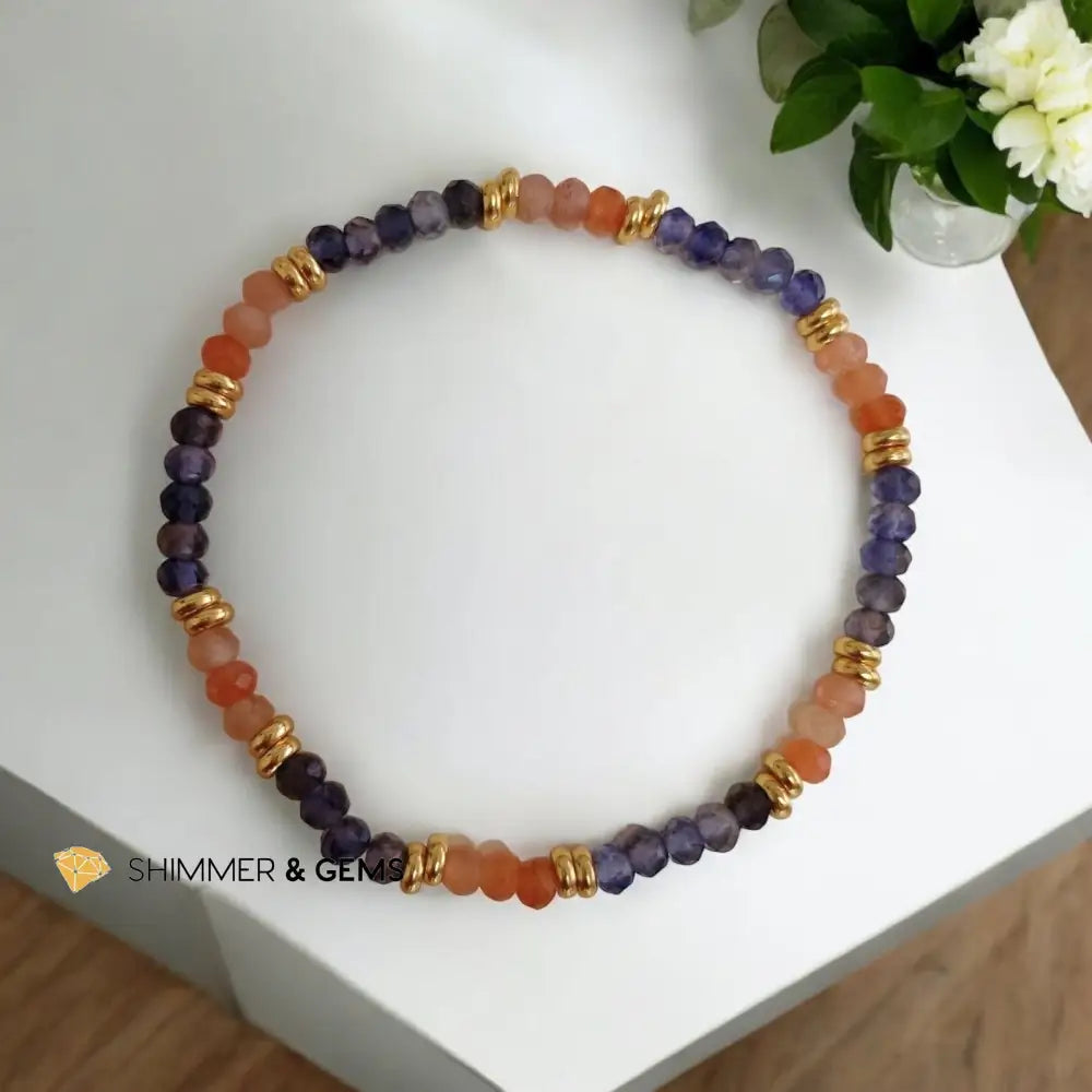 Slim & Detox Bracelet (Sunstone & Iolite 3x4mm Rondelle) with Stainless Steel Beads 5.5” Bracelets