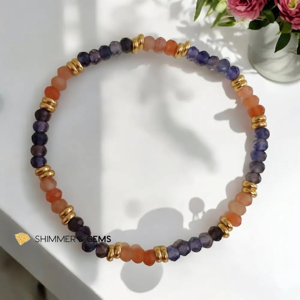 Slim & Detox Bracelet (Sunstone & Iolite 3x4mm Rondelle) with Stainless Steel Beads 6.0” Bracelets