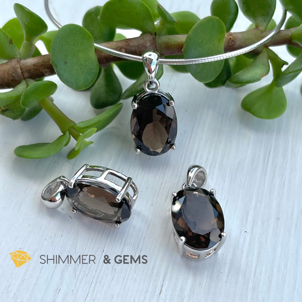 Smoky Quartz Oval Pendant In 925 Silver (For Grounding & Protection) Charms Pendants