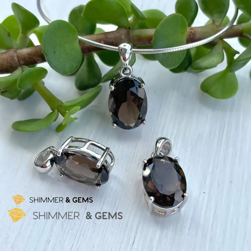 Smoky Quartz Oval Pendant In 925 Silver (For Grounding & Protection) Per Piece Size 10X14Mm Charms