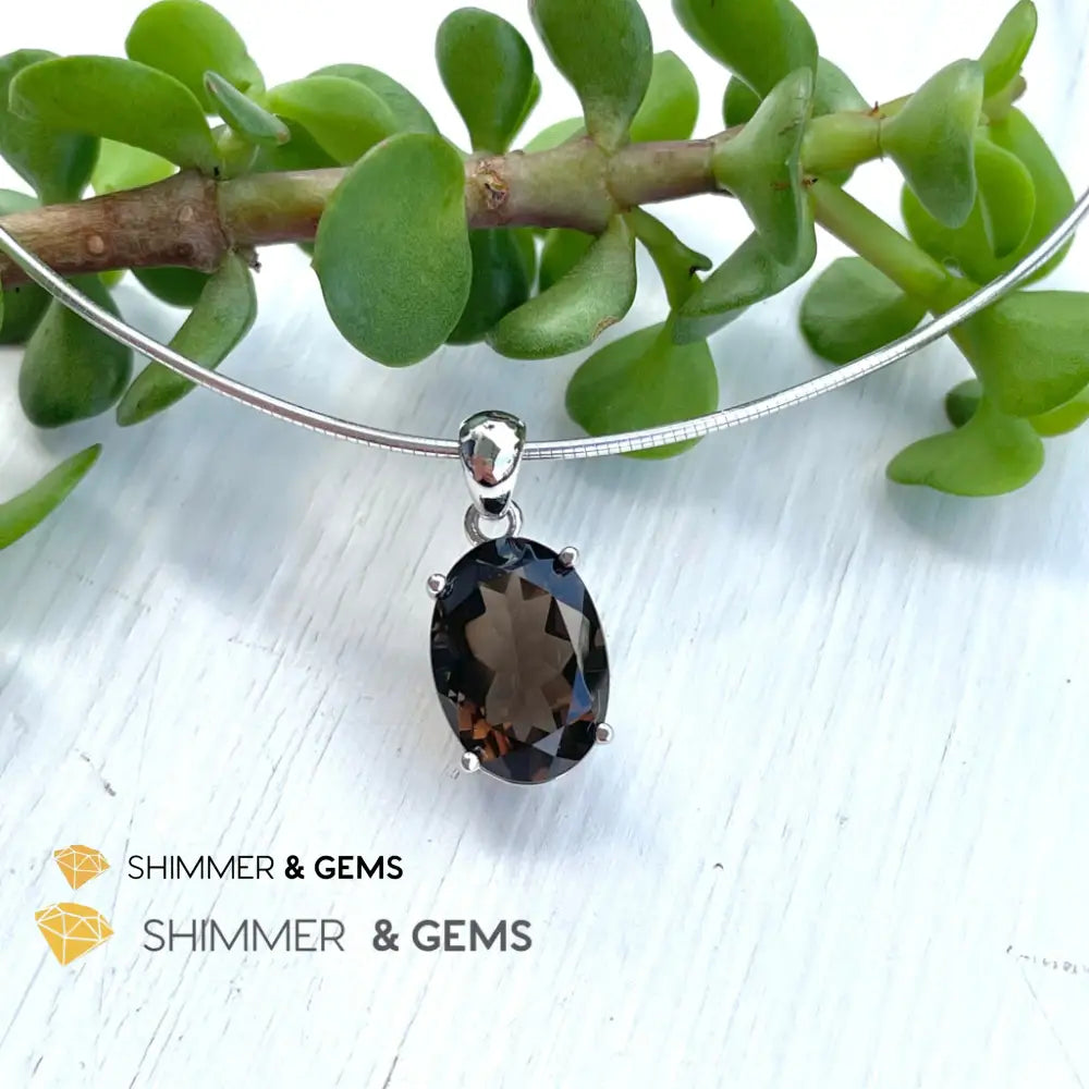 Smoky Quartz Oval Pendant In 925 Silver (For Grounding & Protection) Charms Pendants
