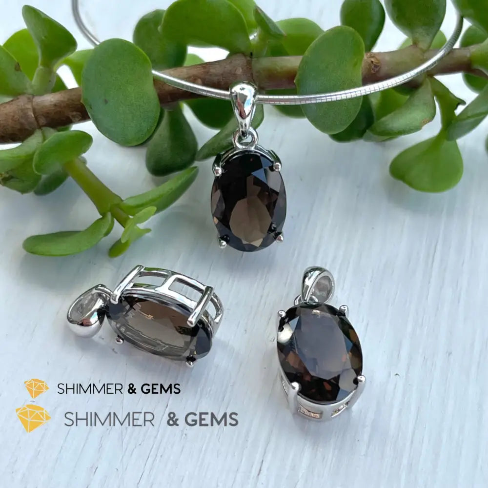 Smoky Quartz Oval Pendant In 925 Silver (For Grounding & Protection) Charms Pendants