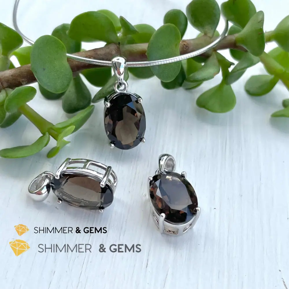 Smoky Quartz Oval Pendant In 925 Silver (For Grounding & Protection) Charms Pendants