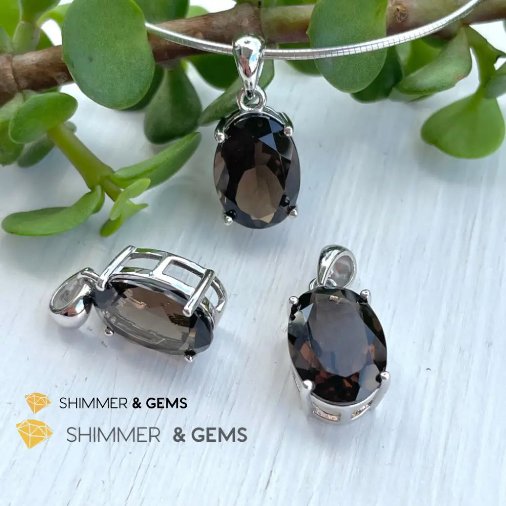 Smoky Quartz Oval Pendant In 925 Silver (For Grounding & Protection) Charms Pendants