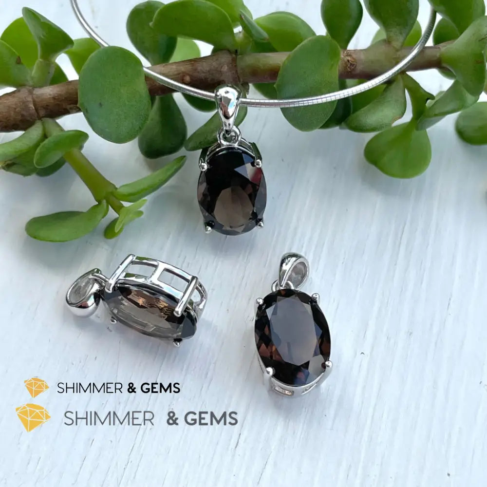 Smoky Quartz Oval Pendant In 925 Silver (For Grounding & Protection) Charms Pendants