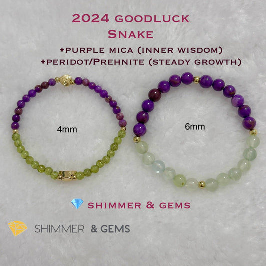 Snake Animal Zodiac 2024 Goodluck Bracelet (Purple Mica & Peridot) Feng Shui