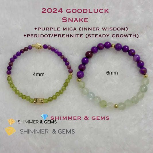 Snake Animal Zodiac 2024 Goodluck Bracelet (Purple Mica & Peridot) Feng Shui Feng shui