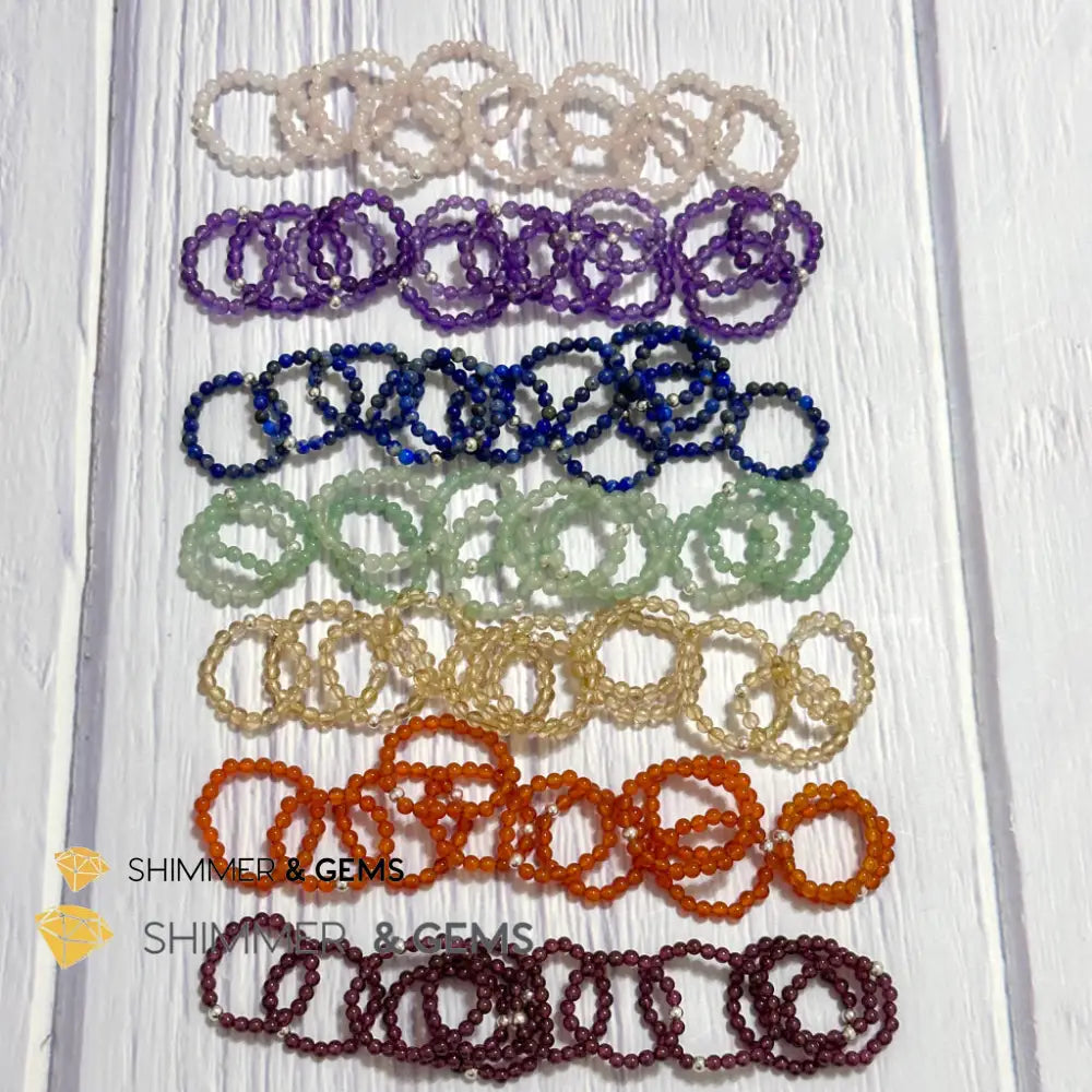 Solar Plexus Chakra Citrine 3mm Beads Ring with 925 Silver US5.5-6