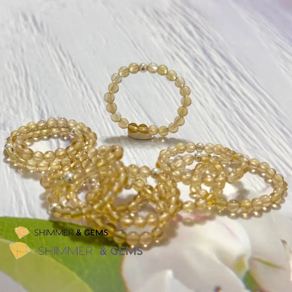 Solar Plexus Chakra Citrine 3mm Beads Ring with 925 Silver US5.5-6