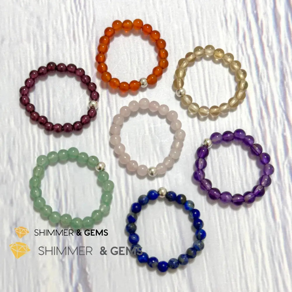 Solar Plexus Chakra Citrine 3mm Beads Ring with 925 Silver US5.5-6