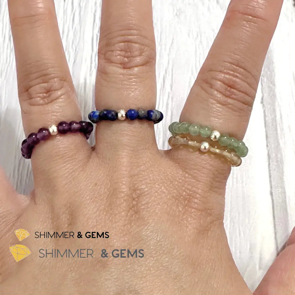 Solar Plexus Chakra Citrine 3mm Beads Ring with 925 Silver US5.5-6