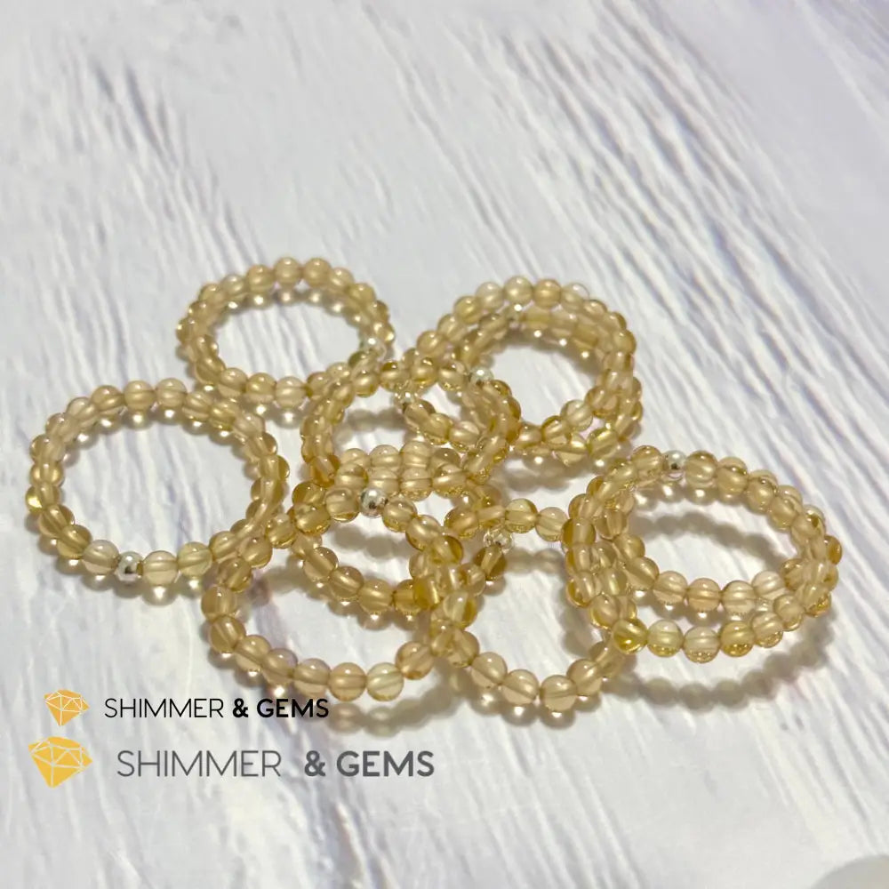 Solar Plexus Chakra Citrine 3mm Beads Ring with 925 Silver US5.5-6