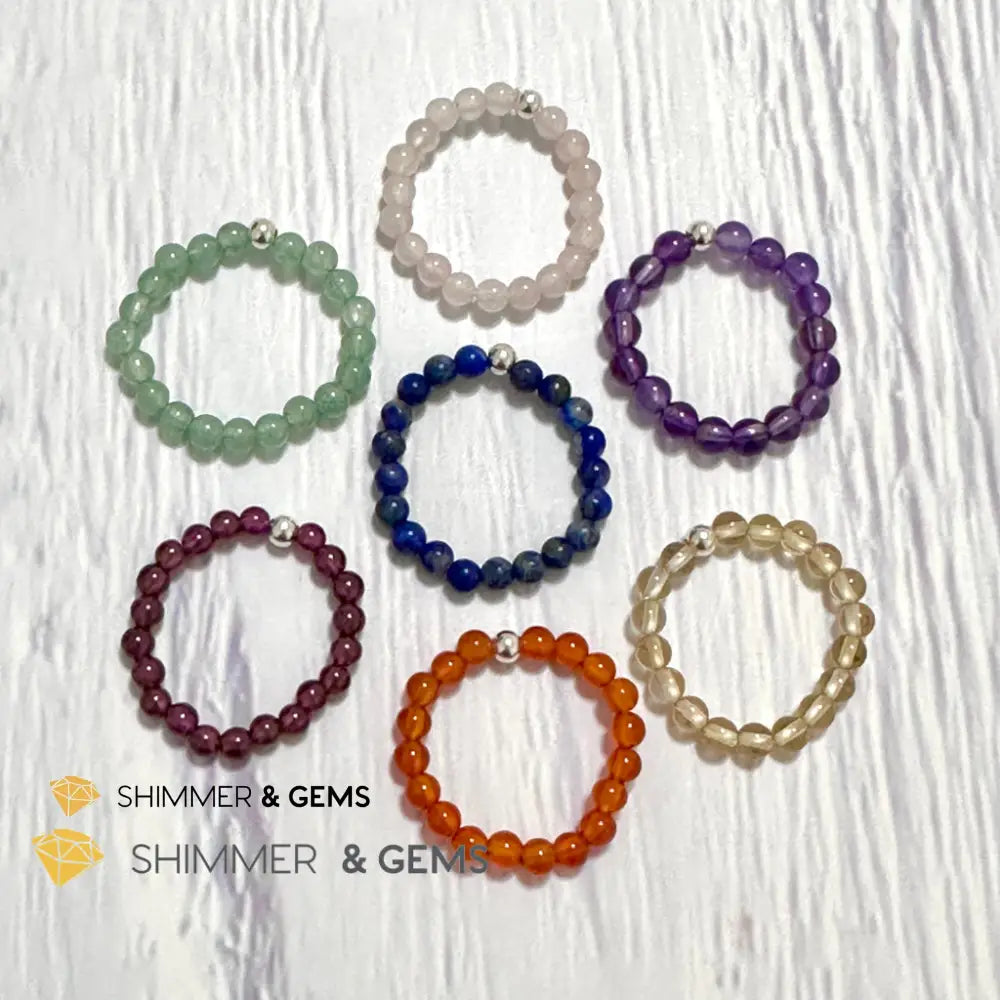 Solar Plexus Chakra Citrine 3mm Beads Ring with 925 Silver US5.5-6