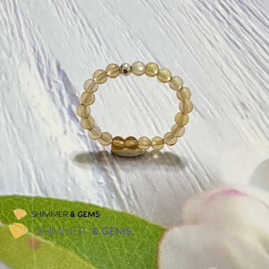 Solar Plexus Chakra Citrine 3mm Beads Ring with 925 Silver US5.5-6